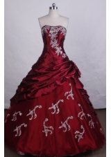 Exquisite Ball Gown Strapless FLoor-Length Red Beading And Appliques Quinceanera Dresses