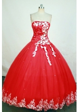 Gorgeous Ball Gown Strapless Floor-length Red Appliques Quinceanera dress