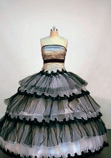 Popular Ball Gown Strapless Floor-length Organza Black and White Quinceanera Dress