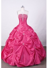 Swwet Ball Gown Strapless FLoor-Length Hot Pink Appliques And Beading Quinceanera Dresses