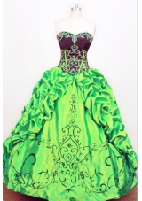 Exquisite Ball gown Strapless Floor-length Taffeta Green Quinceanera Dress