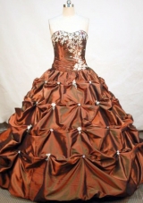 Formal Ball Gown Strapless Floor-length Taffeta Brown Quinceanera Dress