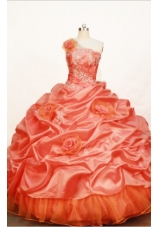 Gorgeous Ball gown One shoulder neck Floor-length Taffeta Orange Quinceanera Dress