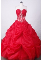 Sweet Ball Gown Sweetheart Floor-length Red Organza Beading Quinceanera dress