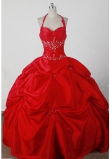 Beautiful Ball Gown Halter Floor-length Red Quincenera Dresses