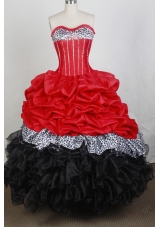 New Ball Gown Sweetheart Floor-length Red And Black Quincenera Dresses