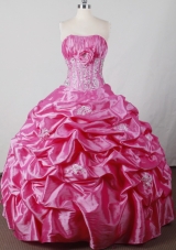 Sweet Ball Gown Strapless Floor-length Hot Pink Quincenera Dresses