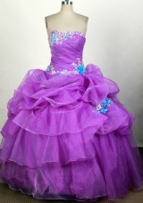 Popular Ball Gown Strapless Floor-length Fuchsia Quinceanera Dress