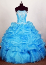 Popular Ball Gown Strapless Floor-length Blue Quinceanera Dress