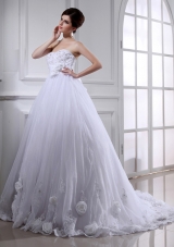 Ball Gown Strapless Appliques and Sequins Wedding Dress in White