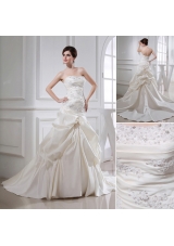 Puffy Strapless Appliques and Pick-ups Wedding Dress with Court Train