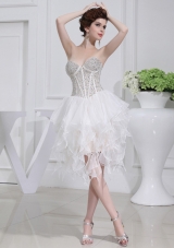 2014 A-line Sweetheart Sequins Ruffles Wedding Dress With Knee-length