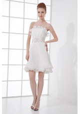 2014 Elegant Column Strapless Mini-length Beading Pleats Wedding Dress