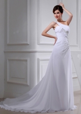 2014 Elegant Coulmn One Shoulder Wedding Dress with Appliques