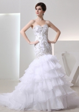 2014 Popular Mermaid Sweetheart Ruffled Layers Wedding  Dress with Lace