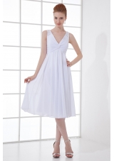 2014 Spring A-line V-neck Knee-length Chiffon Wedding Dress with Ruching