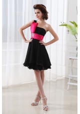 Black Lovely Prom Dress with A-line One Shoulder Chiffon Belt