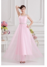 Baby Pink Straps Empire Tulle with Beading Prom Dress