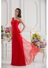 Empire One Shoulder Chiffon Ruching Floor-length Prom Dress in Red
