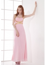Empire Straps Baby Pink Prom Dress with Beading and Ruchings Chiffon