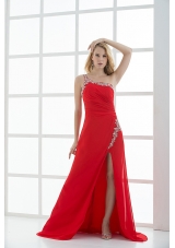 Empire One Shoulder Prom Dress with Beading and Ruching