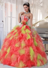 Appliques and Ruffles Organza Multi-color Discount Quinceanera Dress