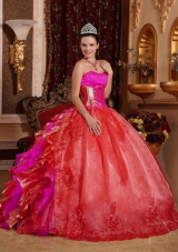Ball Gown Strapless Ruffles and Beading Embroidery Red Designer Quinceanera Dress