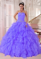 Luxurious Ball Gown Designer Quinceanera Dress with Strapless Purple Organza Beading