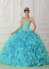 Strapless Organza Beading Ball Gown Fashionable Quinceanera Dress in Blue