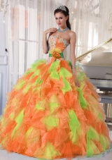 Hand Made Flower and Ruffles Sweetheart Long Multi-Colored Quinceanera Dress