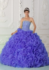 Organza Purple Most Popular Quinceanera Dress with Ball Gown Strapless Beading