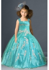 Wide Straps Organza Little Girl Pageant Dress with Appliques