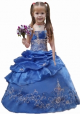 2014 Blue Ball Gown Appliques Pick-ups Little Girl Pageant Dress