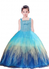 2014 Blue Ball Gown Beading and Ruching Little Girl Pageant Dress