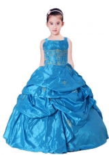 Blue Straps Little Girl Pageant Dress with Appliques and Pick-ups