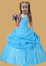 Scoop Pick-ups Ball Gown Little Girl Pageant Dress Blue