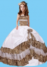 Wonderful Leopard Taffeta Strapless Little Girl Pageant Dress with Hand Made Flower