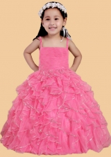 Rose Pink Ball Gown Spaghetti Straps Little Girl Pageant Dress