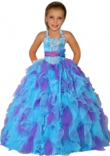 Ball Gown Halter Top Remarkable Appliques Red Little Girl Pageant Dress