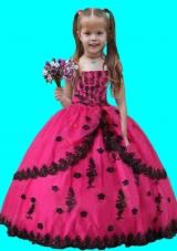 Scoop Hot Pink Ball Gown Applique Organza Little Girl Pageant Dress