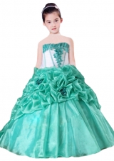 Strapless Pick-ups Hand Made Flowers Ball Gown 2014 Little Girl Pageant Dress