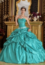 2014 Lovely Teal Ball Gown Strapless Beading Quinceanera Dress with Appliques