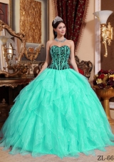 Aqua Blue  Sweetheart  Organza Embroidery Quinceanera Dress with Beading