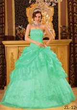 Ball Gown Strapless Quinceanera Dress In Apple Green with Appliques and Pick-ups