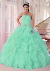 Discount Aqua Blue Ball Gown Strapless with Ruching and Beading Quinceanera Dress