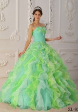 Popular Multi-Color Ball Gown Strapless with Hand Flowers and Ruffles Quinceanera Dress