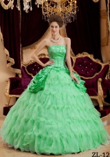 Quinceanera Dress in Apple Green Ball Gown Strapless with Ruffles