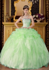 2014 Cute Apple Green Ball Gown Strapless Beading Quinceanera Dress