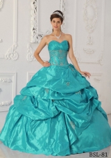 2014 Elegant Teal Ball Gown Sweetheart Appliques Quinceanera Dress
