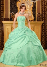 2014 Spring Apple Green Ball Gown Strapless Floor-length Taffeta Beading Quinceanera Dress